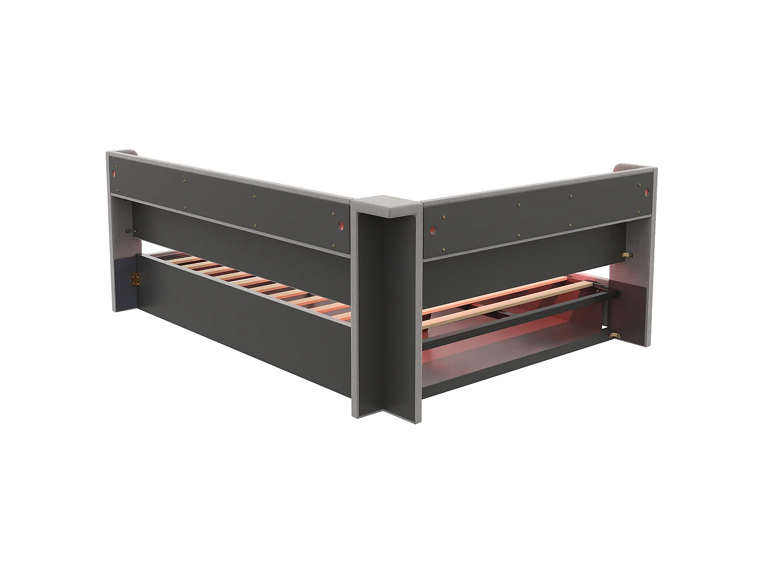 Letto contenitore per adulti 140x200 cm con illuminazione a LED e presa di corrente - Velluto grigio chiaro e legno