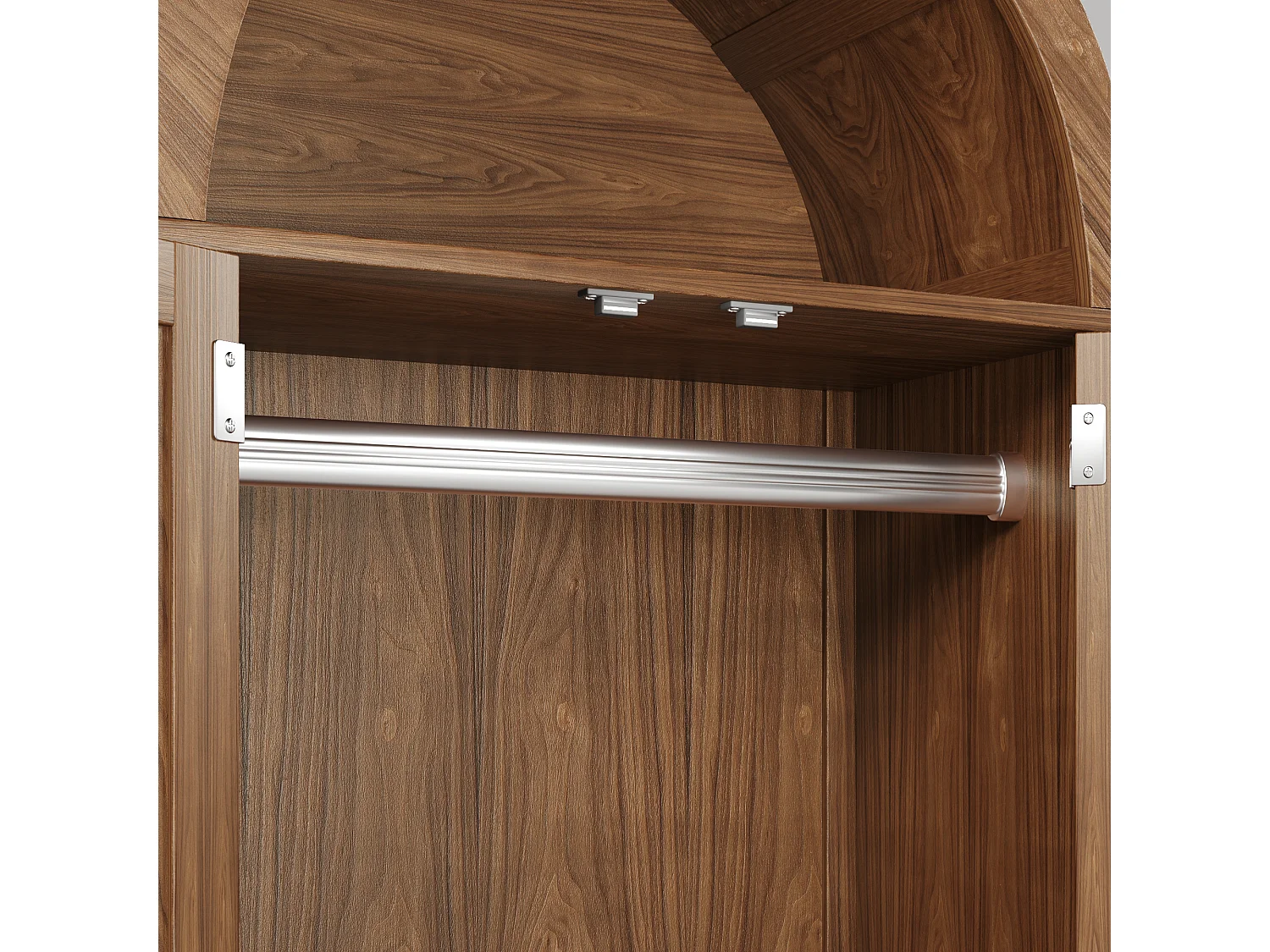 Armoire en noyer 181 cm, avec portes en rotin, 2 tiroirs, penderie, design scandinave