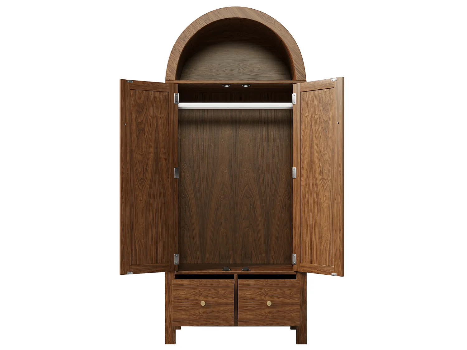 Armoire en noyer 181 cm, avec portes en rotin, 2 tiroirs, penderie, design scandinave