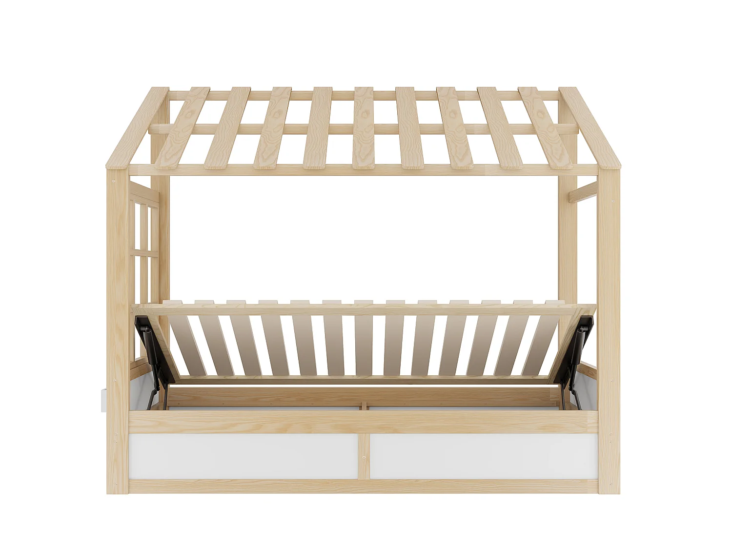 Lit coffre enfant 90x200 cm blanc et naturel - Lit cabane en bois