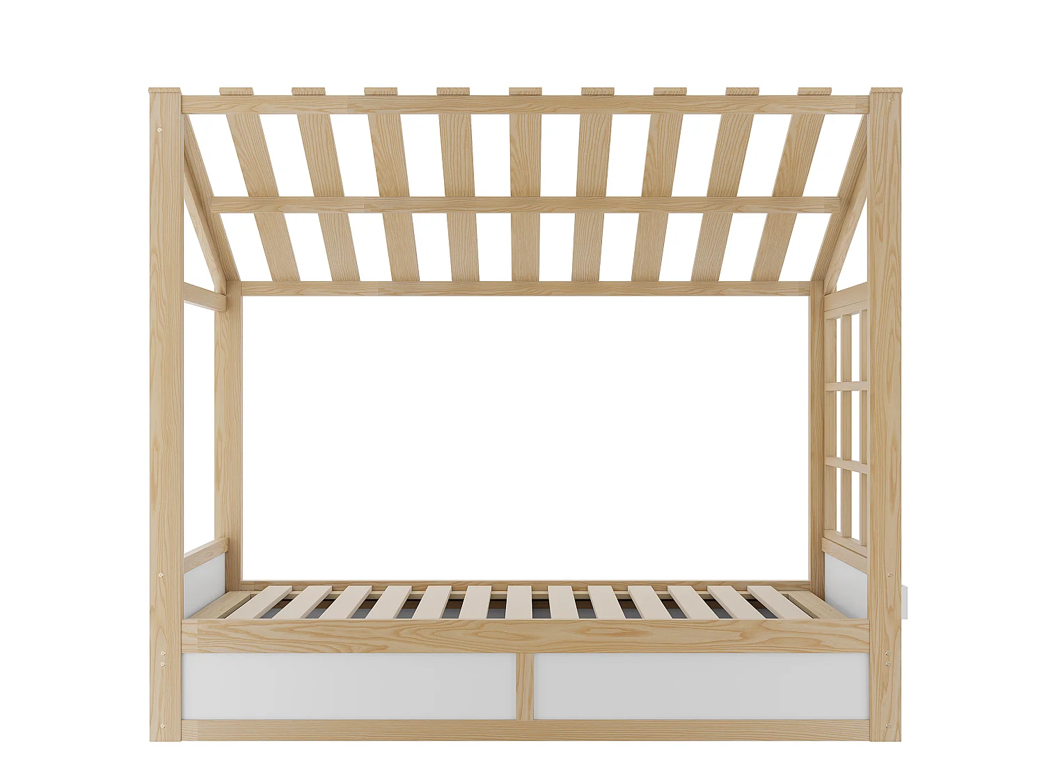 Lit coffre enfant 90x200 cm blanc et naturel - Lit cabane en bois