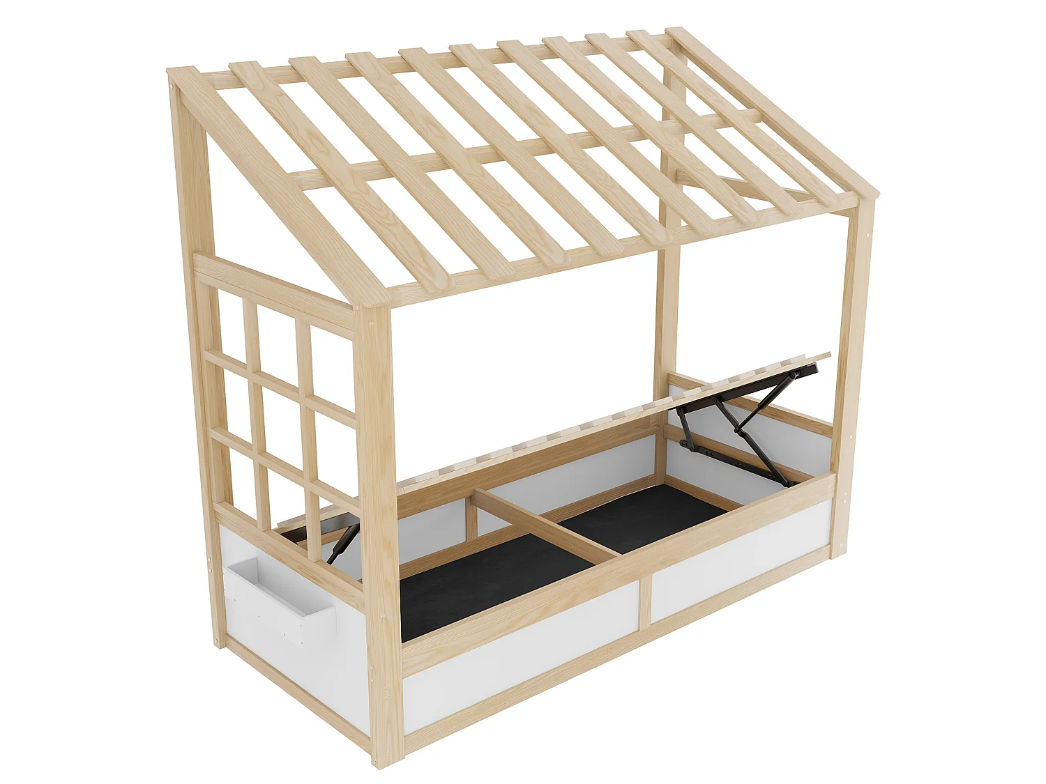 Lit coffre enfant 90x200 cm blanc et naturel - Lit cabane en bois