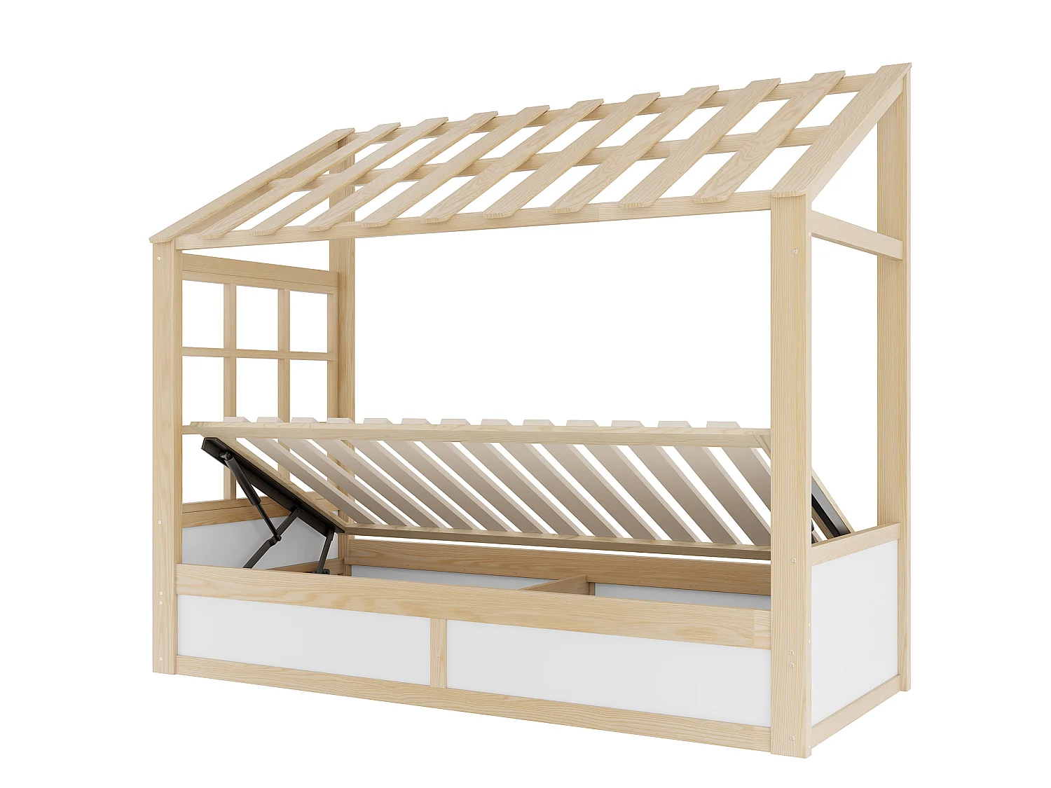 Lit coffre enfant 90x200 cm blanc et naturel - Lit cabane en bois