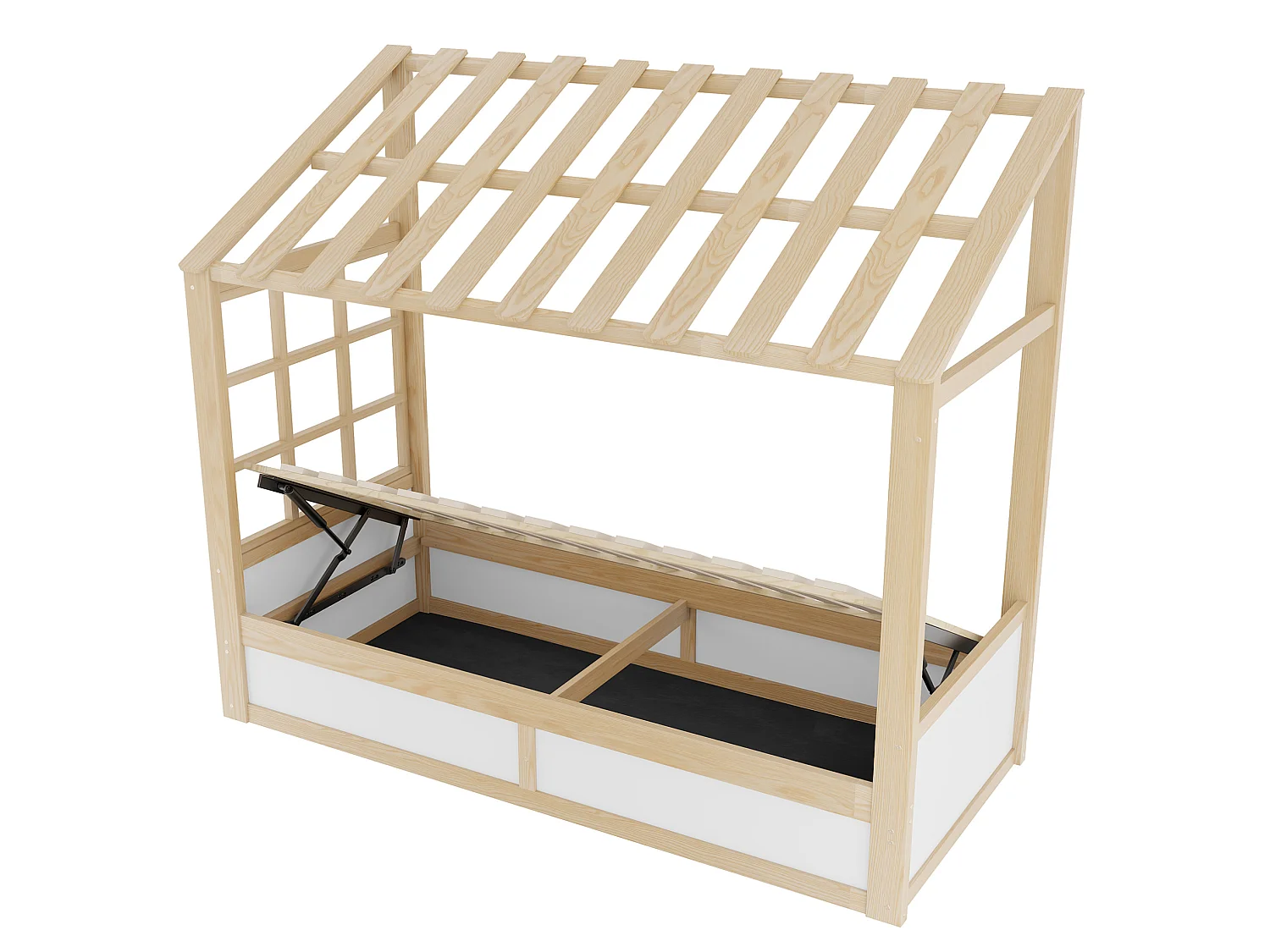 Lit coffre enfant 90x200 cm blanc et naturel - Lit cabane en bois