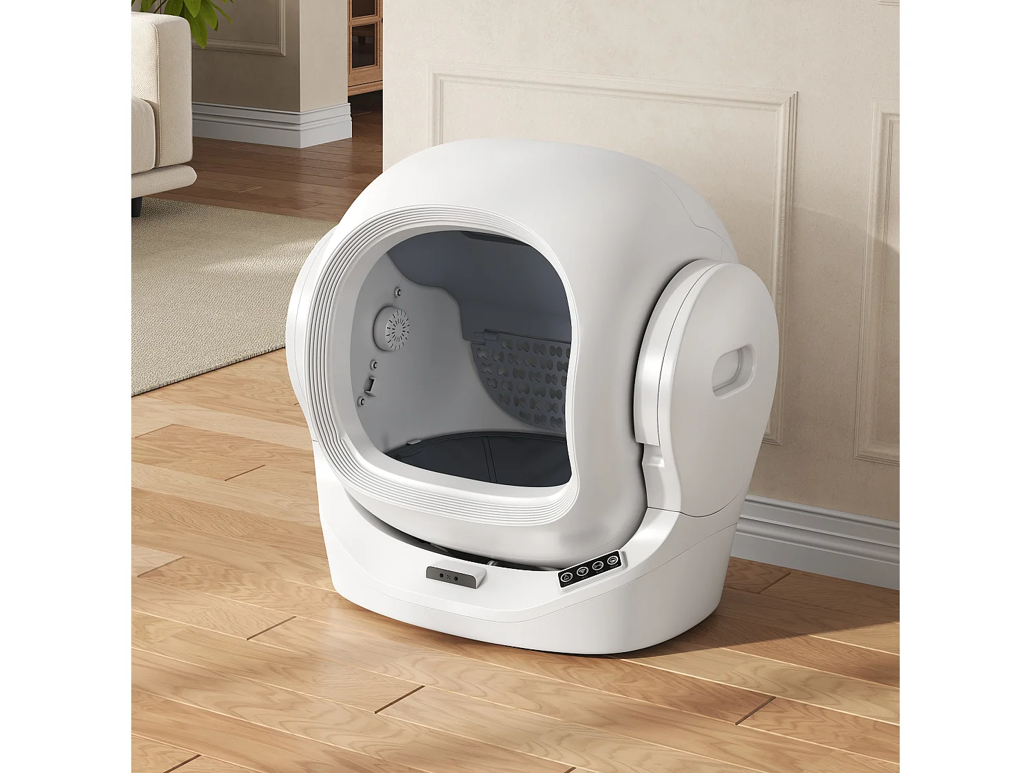 Arenero automático inteligente para gatos, 68 L - Blanco