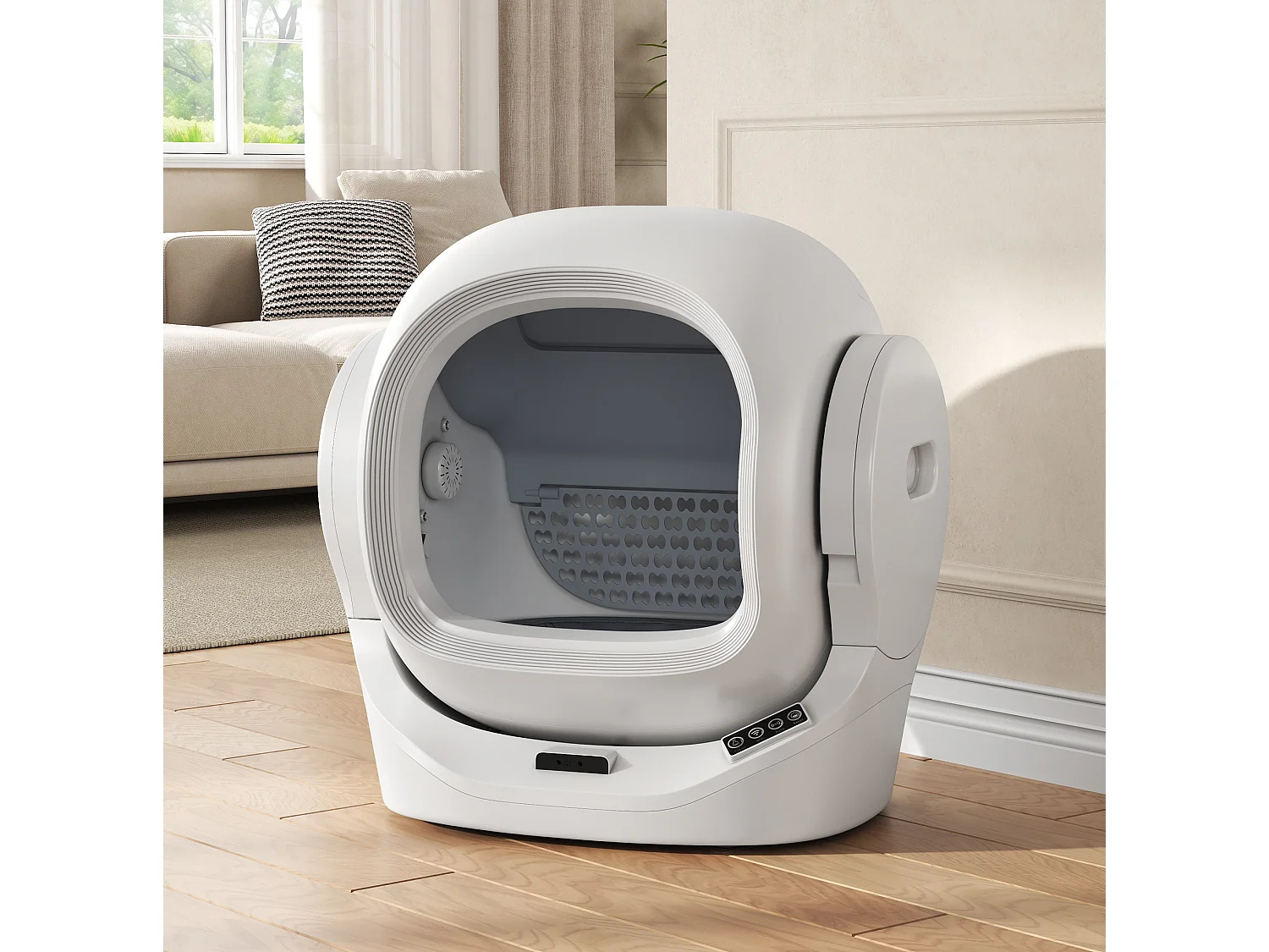 Arenero automático inteligente para gatos, 68 L - Blanco