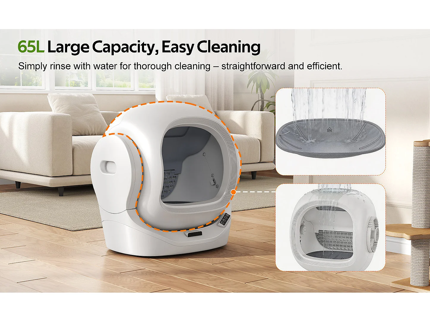 Arenero automático inteligente para gatos, 68 L - Blanco
