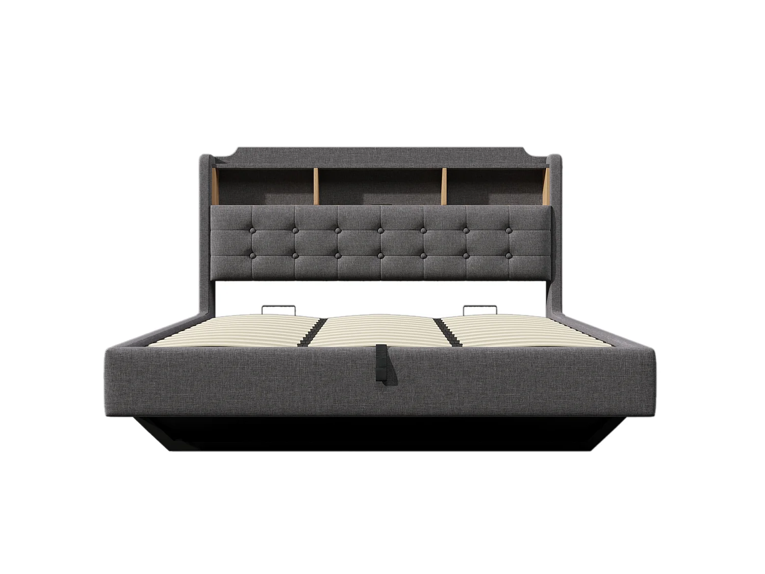 Letto contenitore in lino grigio 180x200 cm con LED, USB e vano contenitore