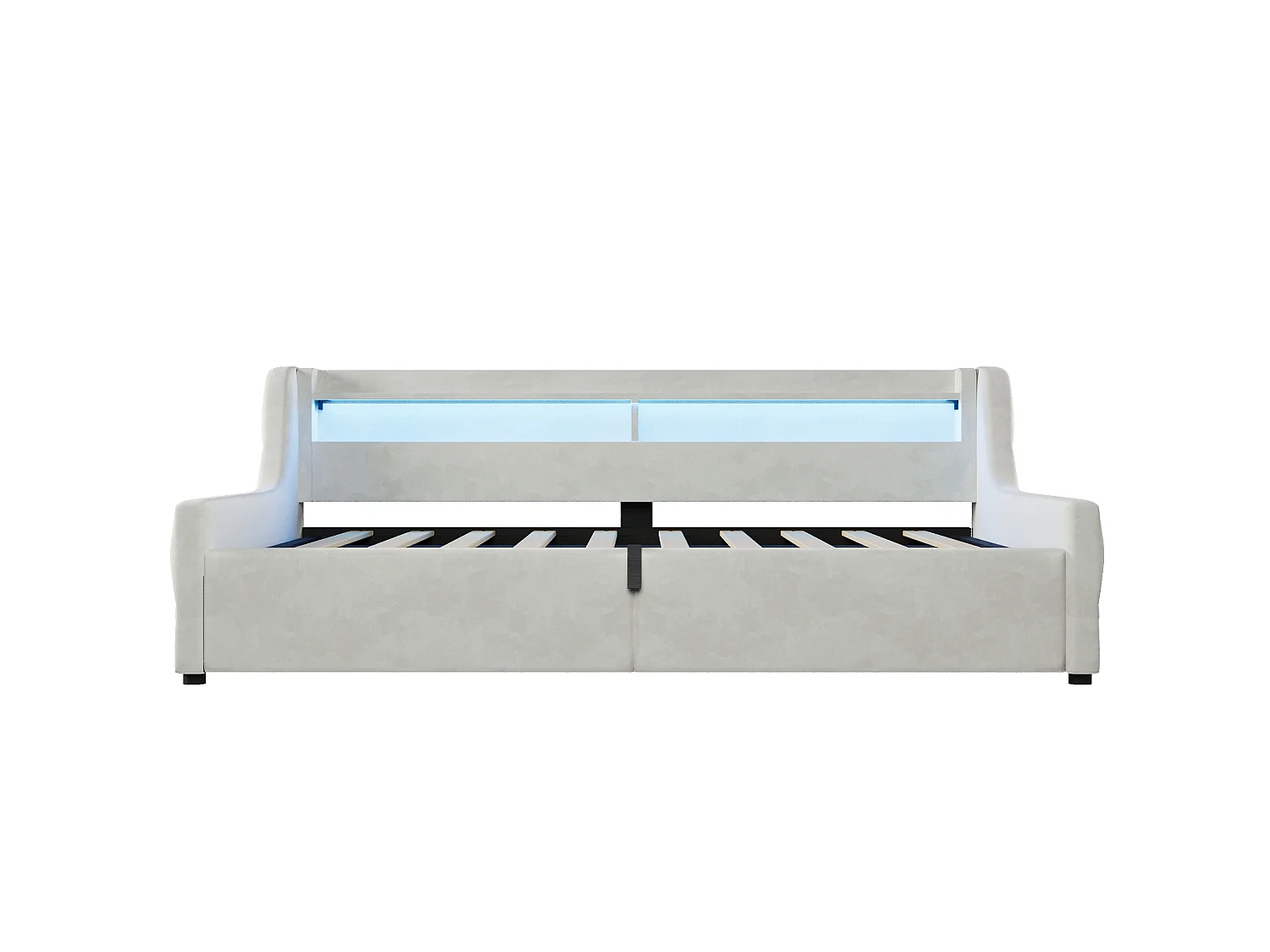 Lit coffre enfant 90x200 cm avec sommier à lattes et LED - Lit banquette en tissu beige