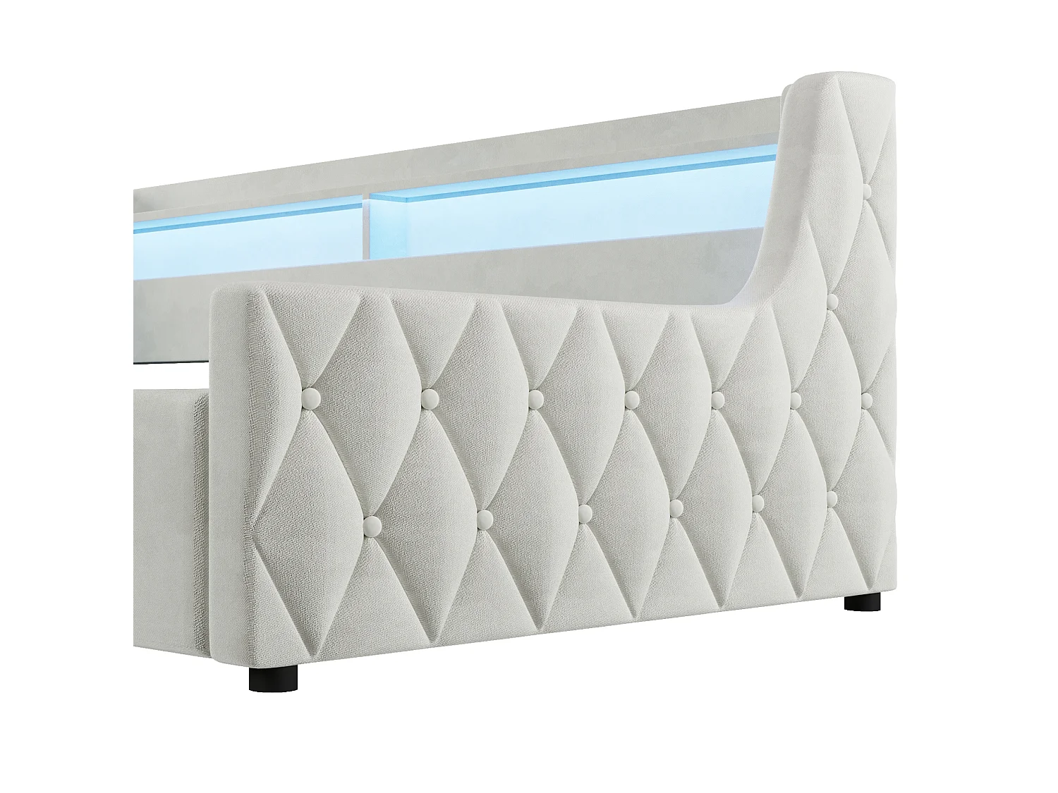 Lit coffre enfant 90x200 cm avec sommier à lattes et LED - Lit banquette en tissu beige