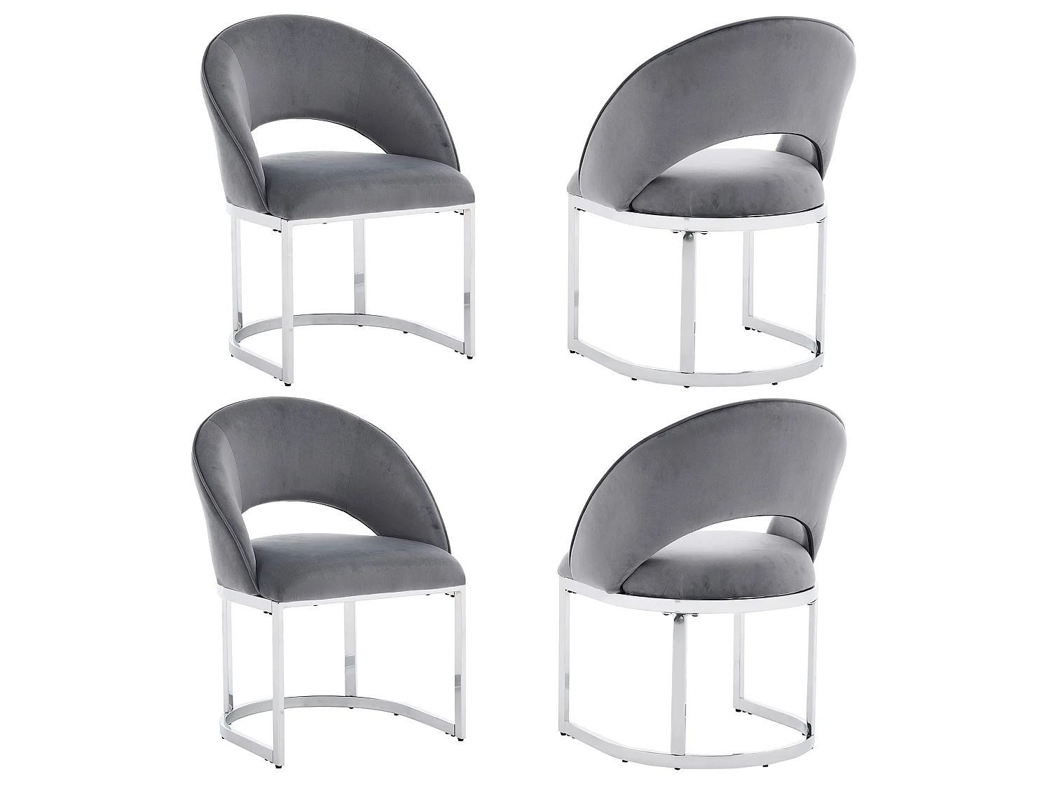 Lot de 4 chaises en tissu bouclé - Style moderne - Gris et argenté