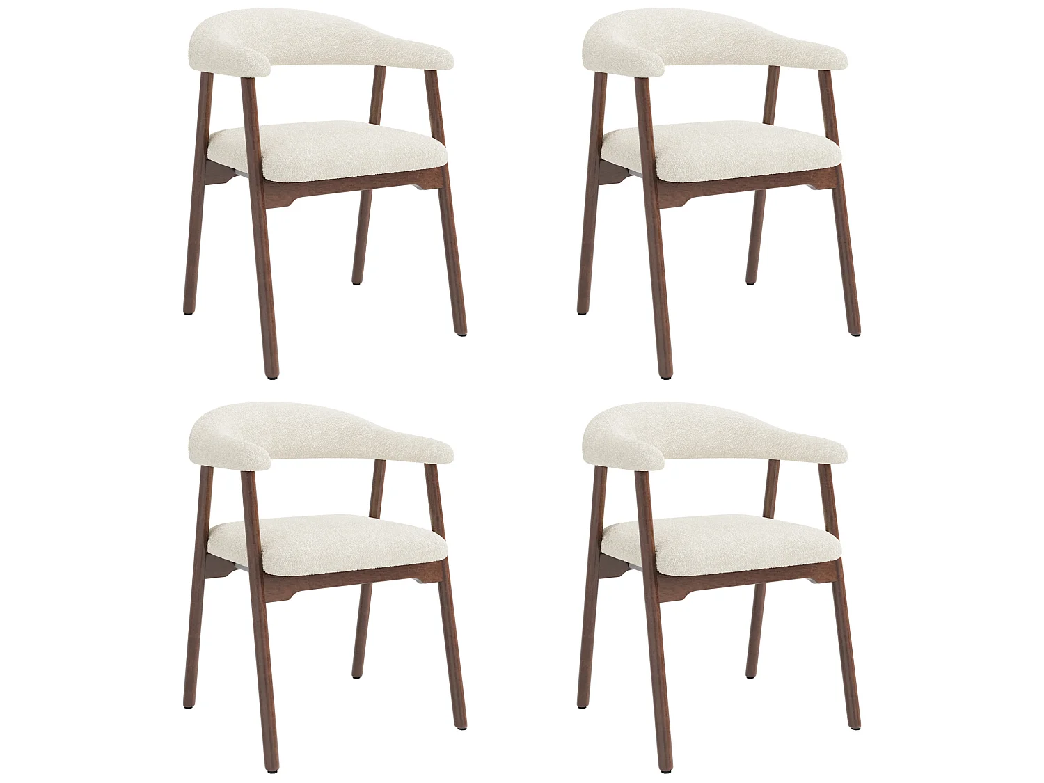 Lot de 4 chaises en bois et tissu bouclé - Marron et beige