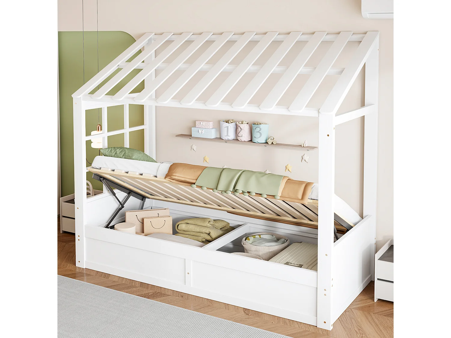 Lit coffre enfant 90x200 cm blanc - Lit cabane en bois