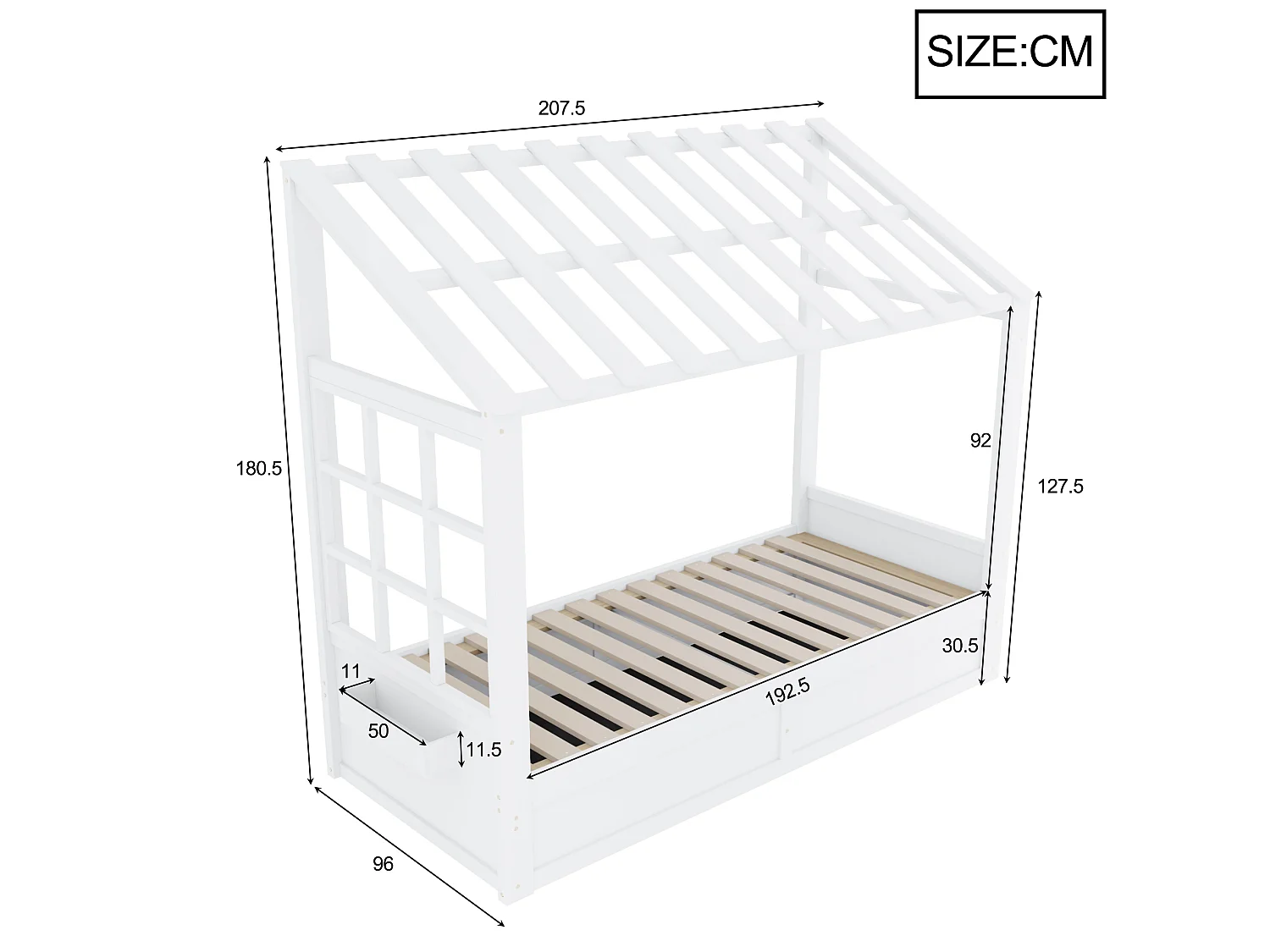 Lit coffre enfant 90x200 cm blanc - Lit cabane en bois