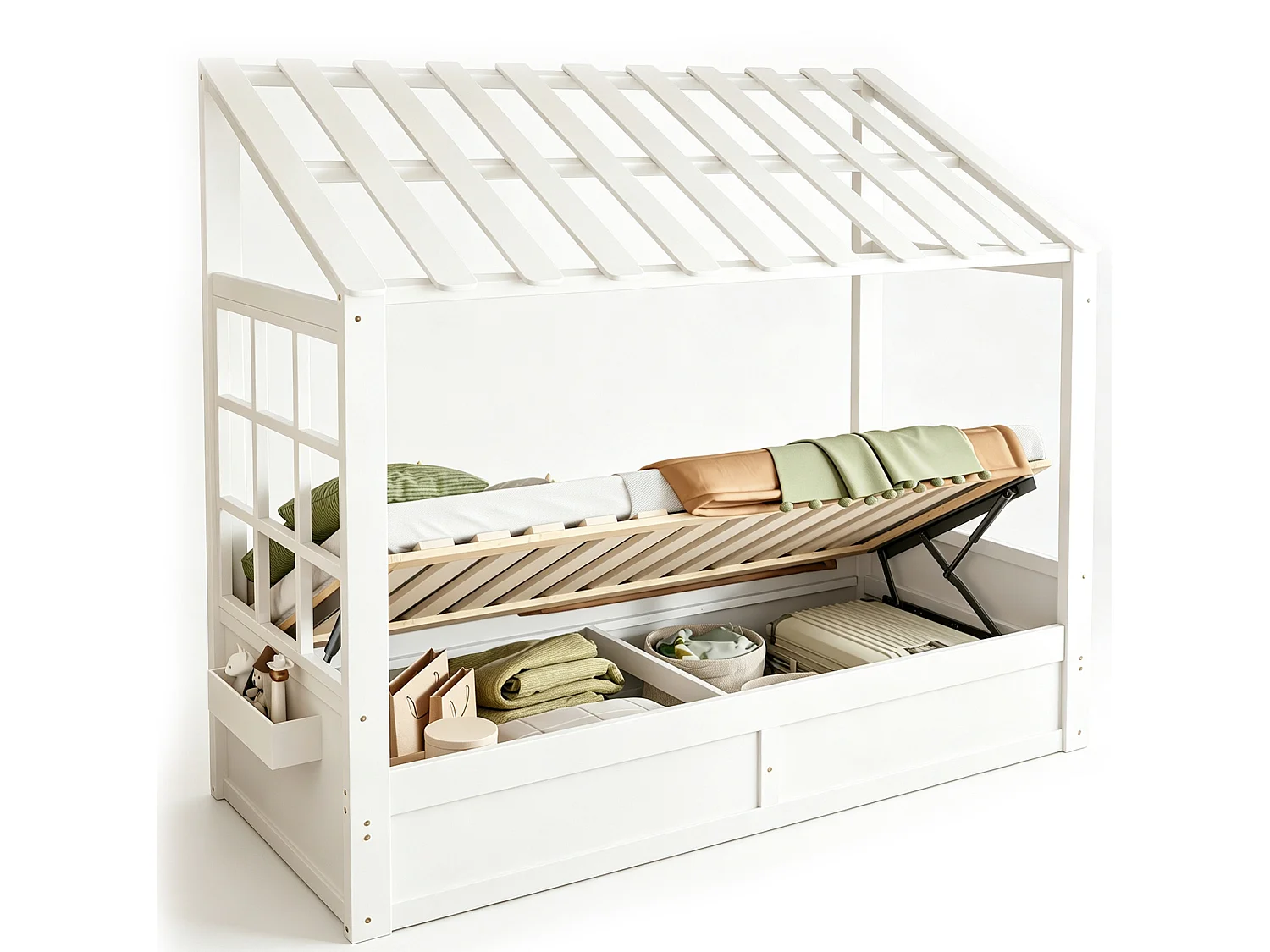 Lit coffre enfant 90x200 cm blanc - Lit cabane en bois
