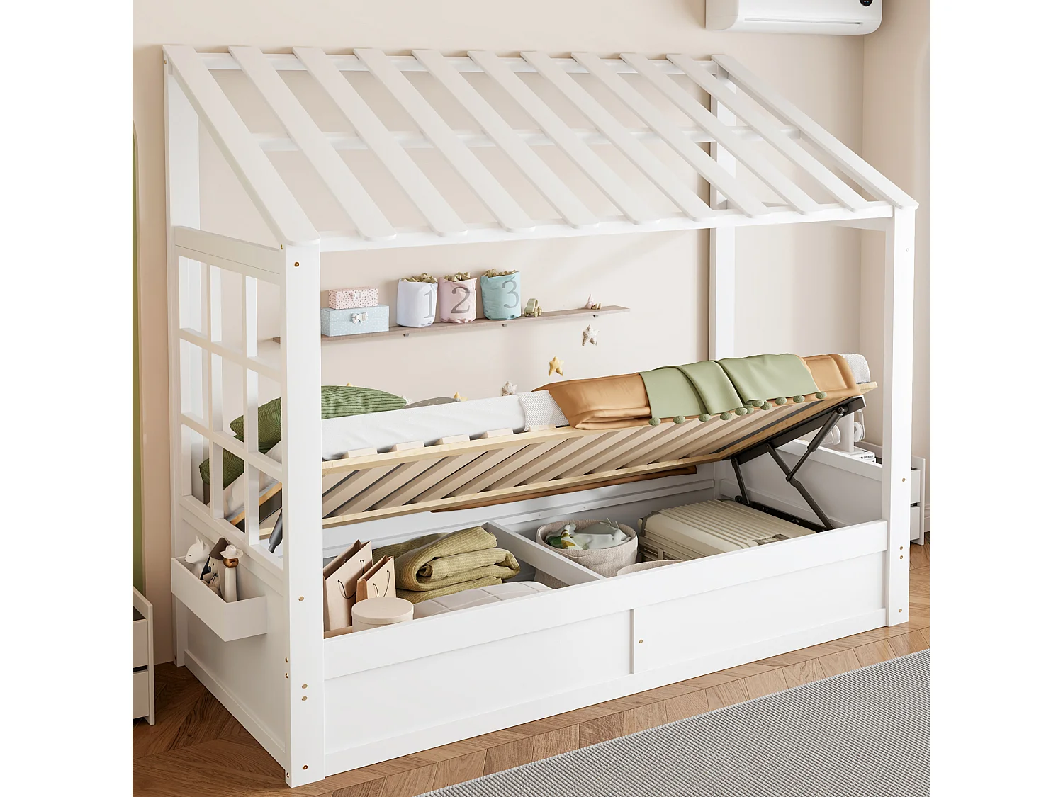 Lit coffre enfant 90x200 cm blanc - Lit cabane en bois