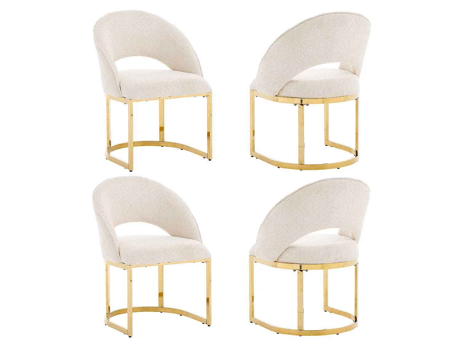 Juego de 4 sillas de tela bouclé - Estilo moderno - Beige y dorado