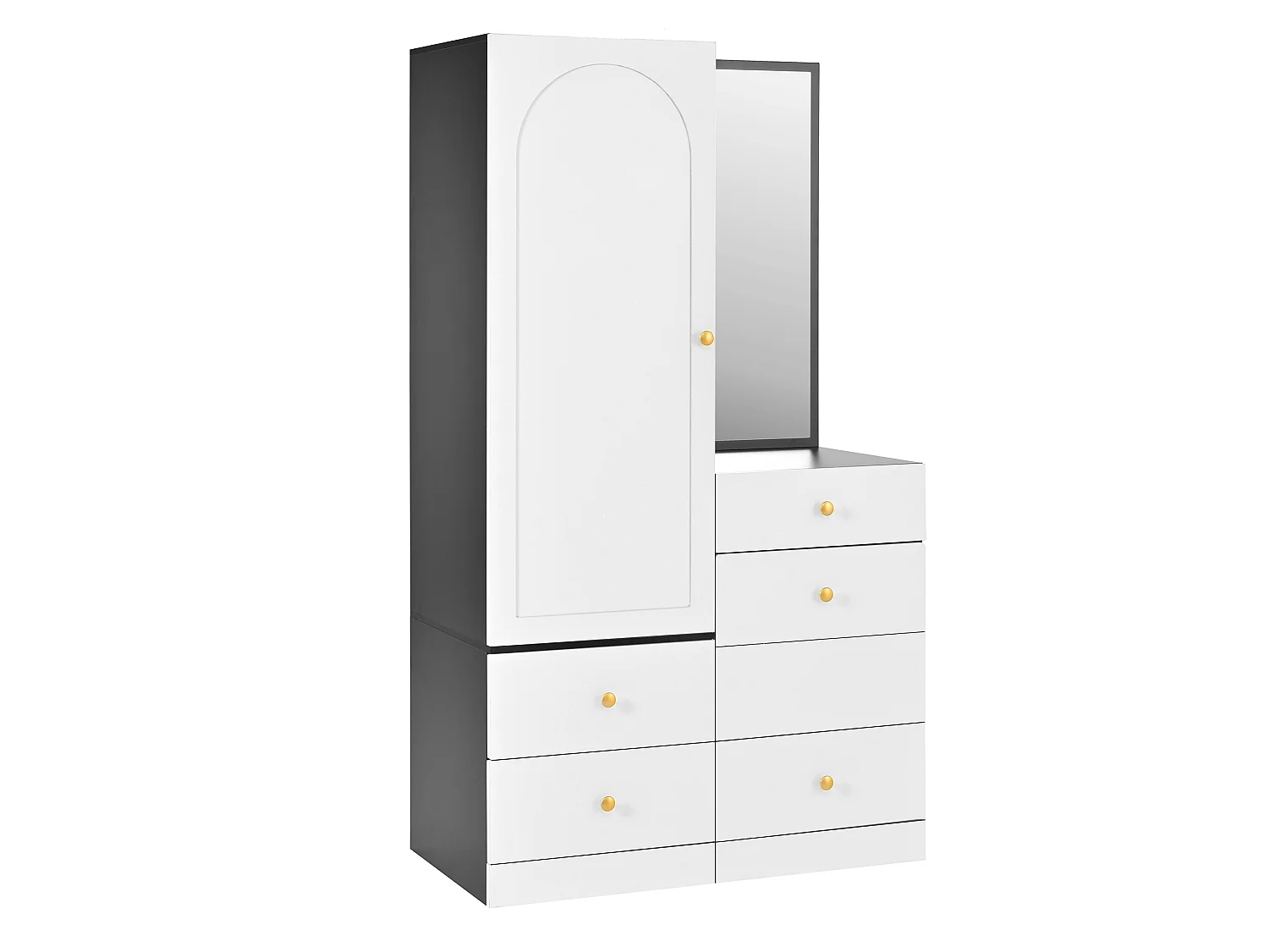 Ensemble coiffeuse et armoire avec miroir et tiroirs - Blanc et noir