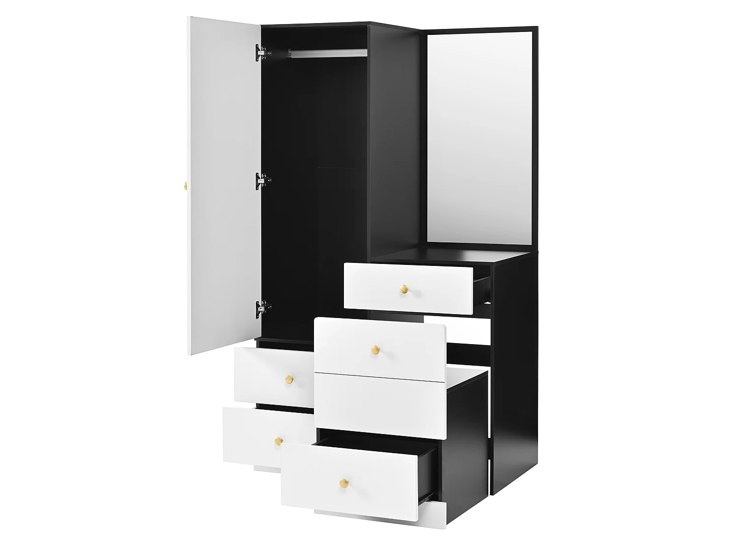Ensemble coiffeuse et armoire avec miroir et tiroirs - Blanc et noir