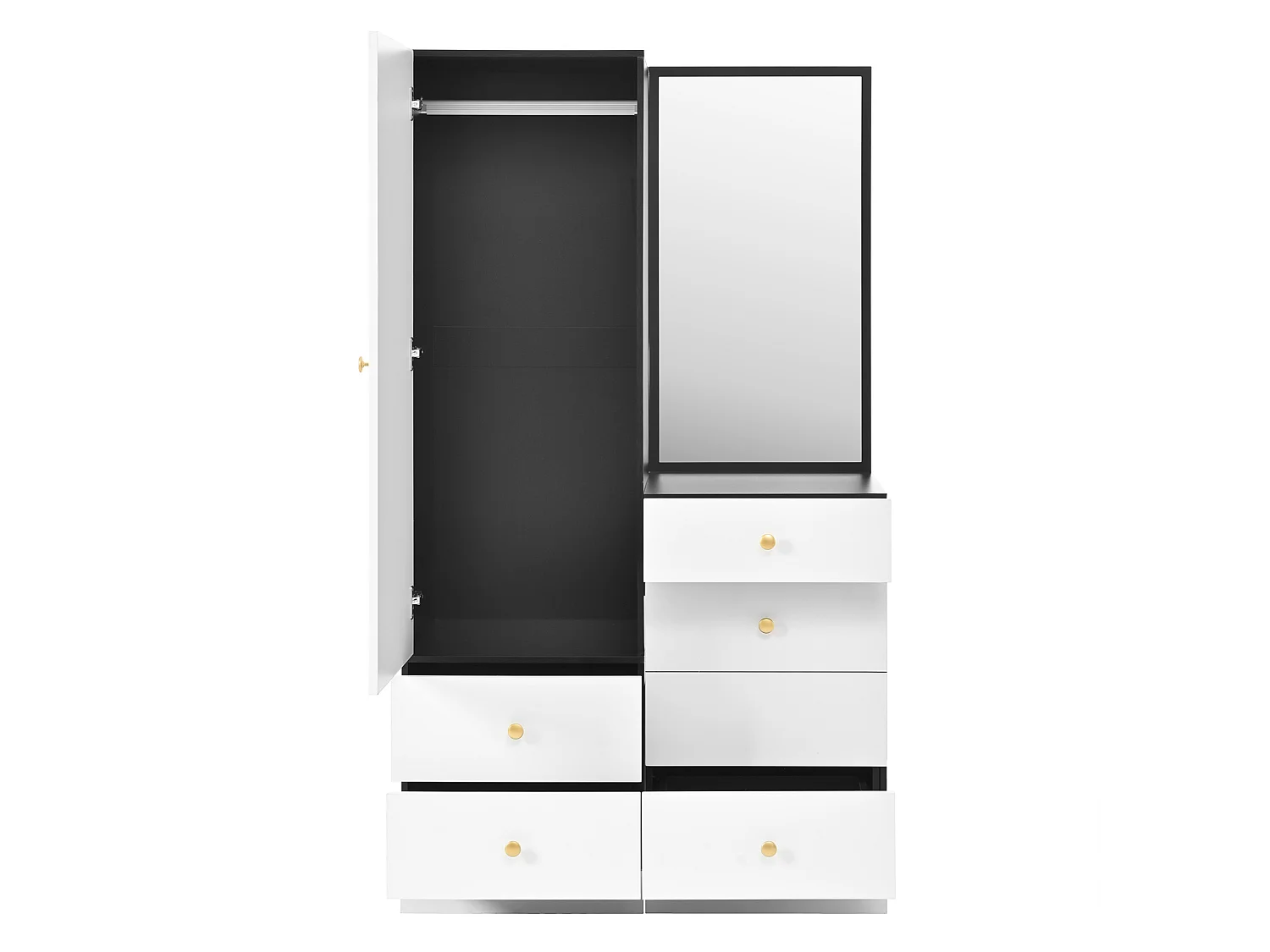Ensemble coiffeuse et armoire avec miroir et tiroirs - Blanc et noir