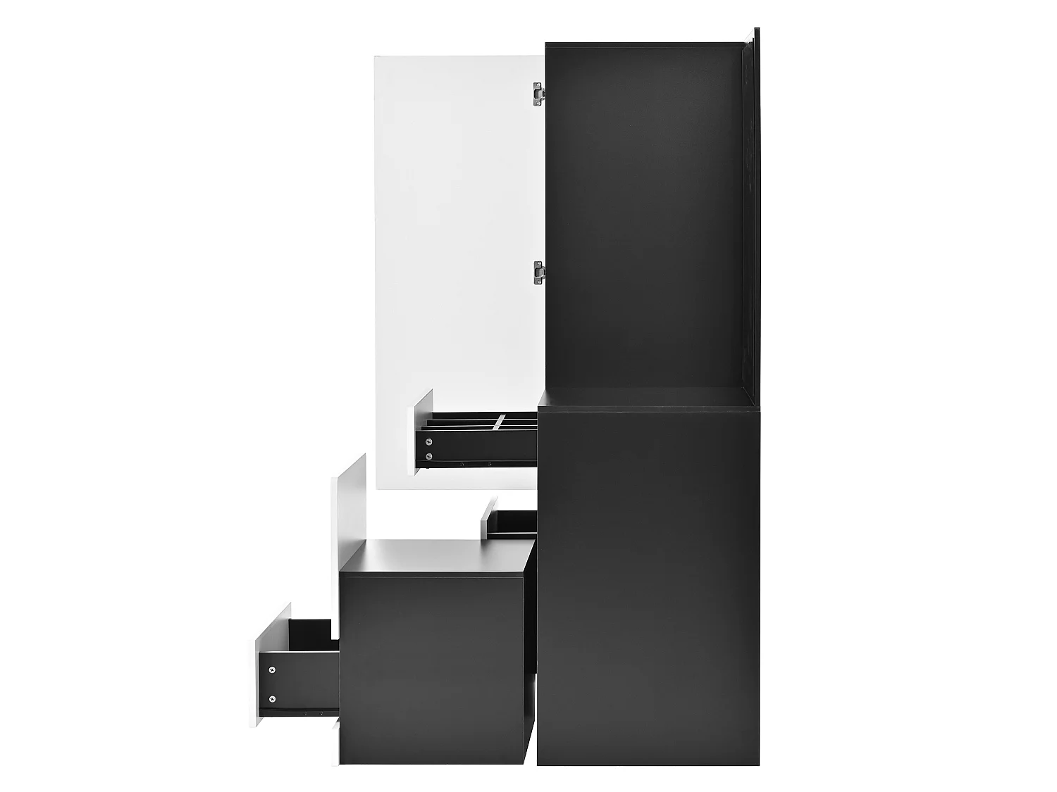 Ensemble coiffeuse et armoire avec miroir et tiroirs - Blanc et noir