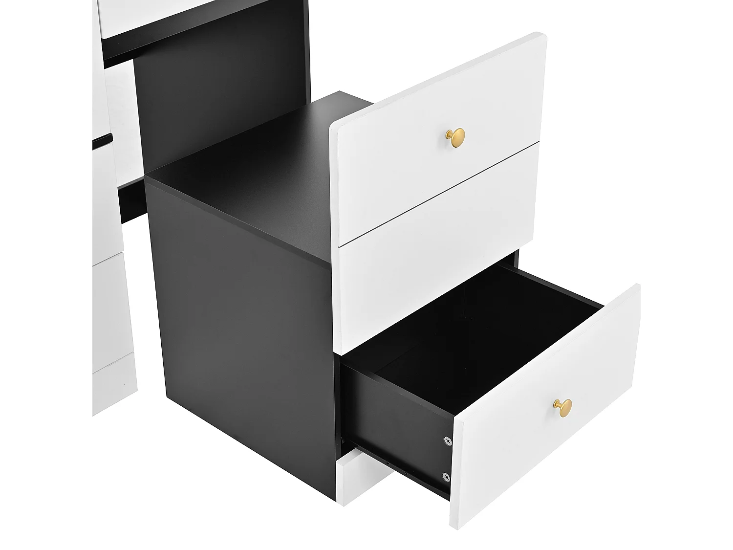 Ensemble coiffeuse et armoire avec miroir et tiroirs - Blanc et noir