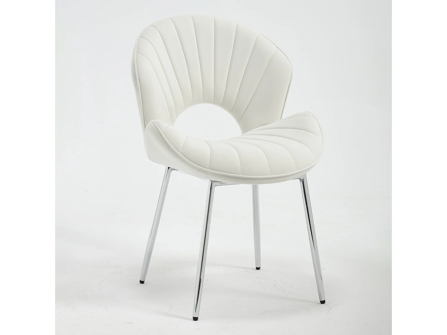 Set van 2 fluwelen stoelen met gebogen rugleuning en open achterzijde – Zonder armleuningen – Ivoorwit
