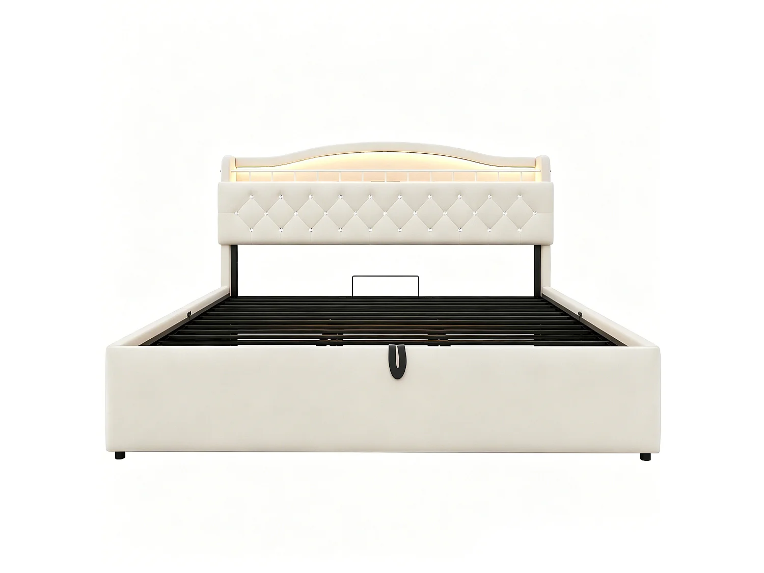 Lit coffre adulte 180x200 cm avec LED et ports USB/USB-C - Lit double en velours beige