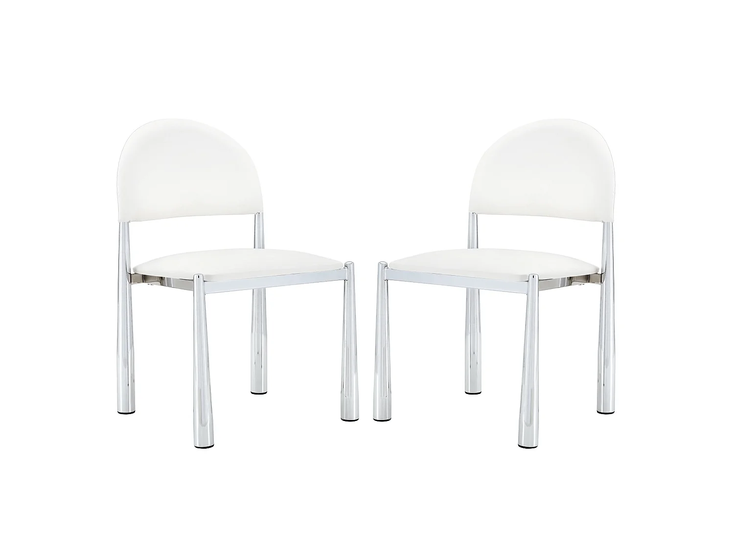 Set van 2 witte PU-stoelen met halfronde rugleuning en metalen poten