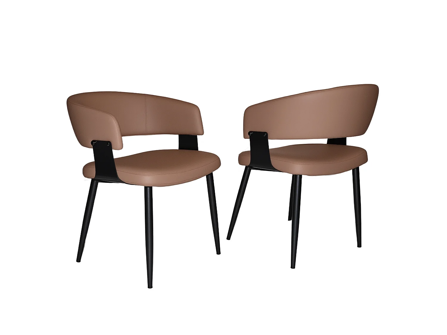 Set van 2 bruine PU-stoelen met zwart metalen poten