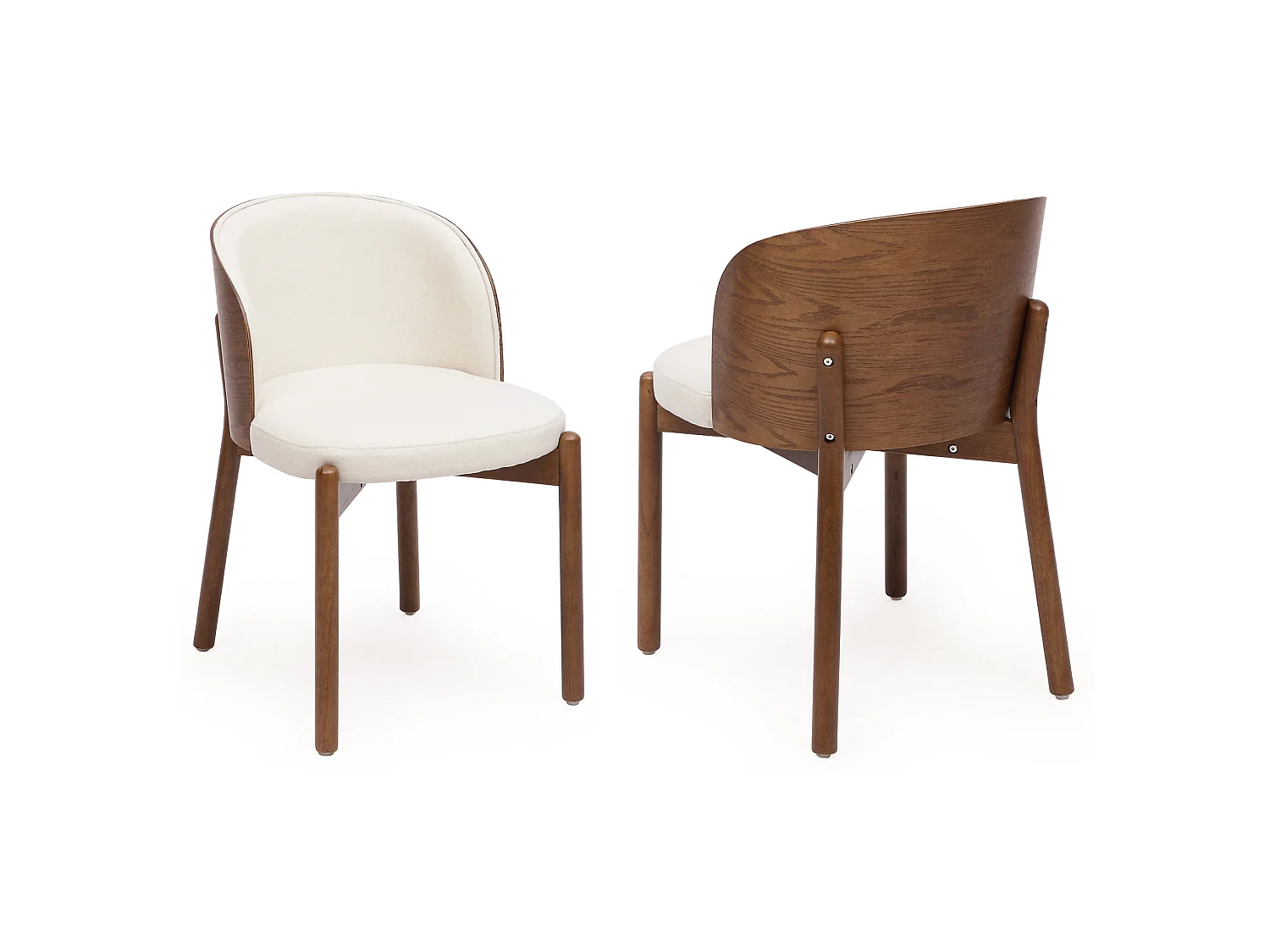 Conjunto de 2 sillas de comedor de madera y lino - Marrón y blanco