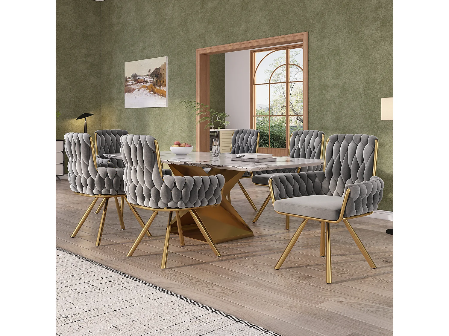 Lot de 4 chaises pivotant en velours - Pieds en métal - Gris