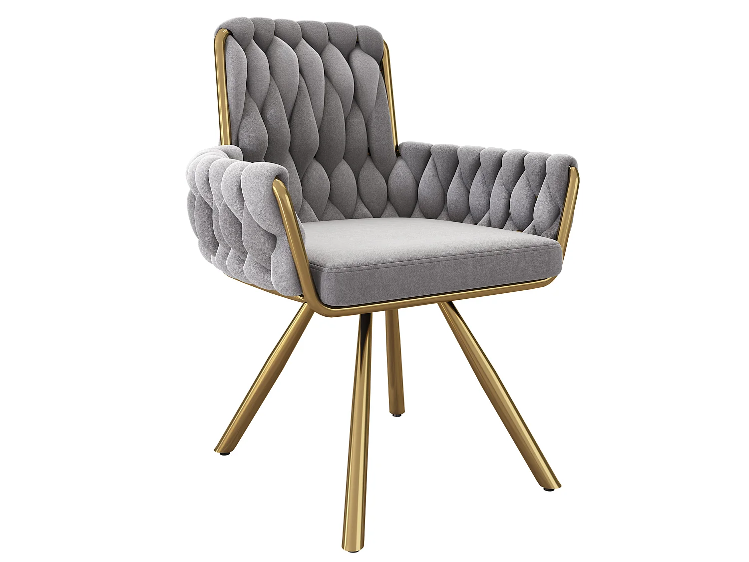 Lot de 4 chaises pivotant en velours - Pieds en métal - Gris