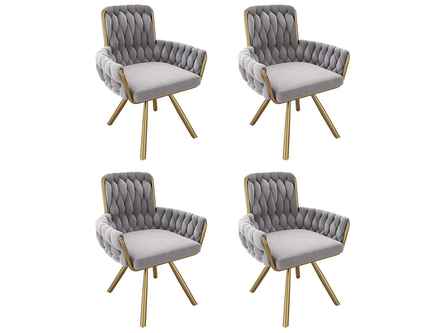 Lot de 4 chaises pivotant en velours - Pieds en métal - Gris