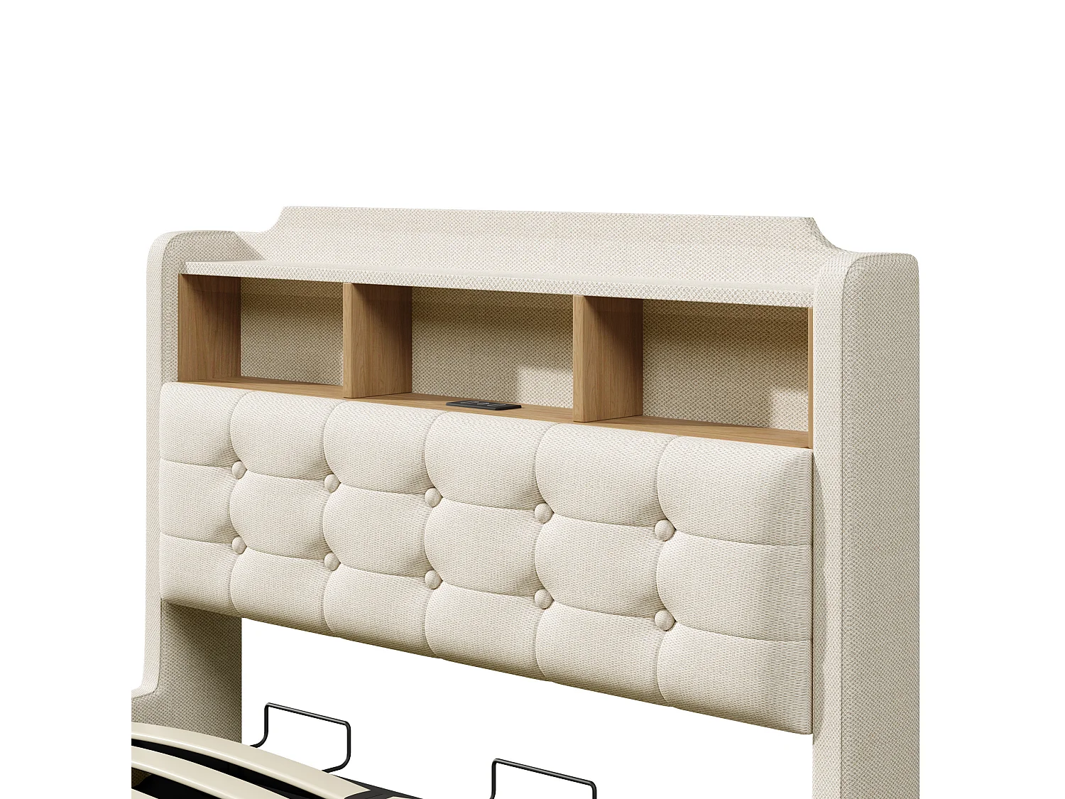 Letto contenitore in lino beige 140x200 cm – Con LED, USB e vano contenitore