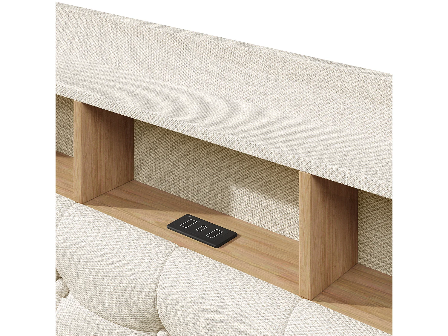 Letto contenitore in lino beige 140x200 cm – Con LED, USB e vano contenitore