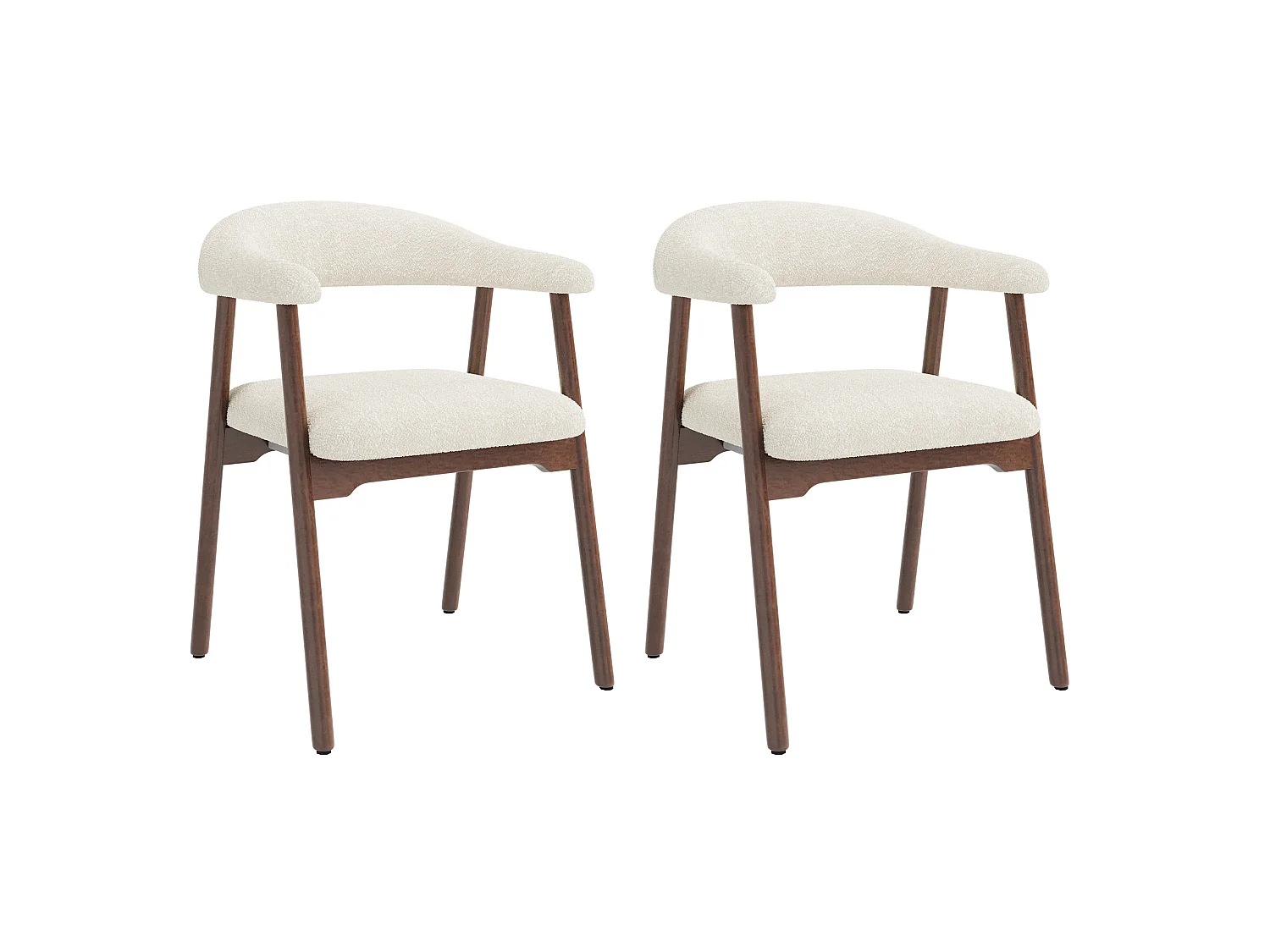 Lot de 2 chaises en bois et tissu bouclé - Marron et beige