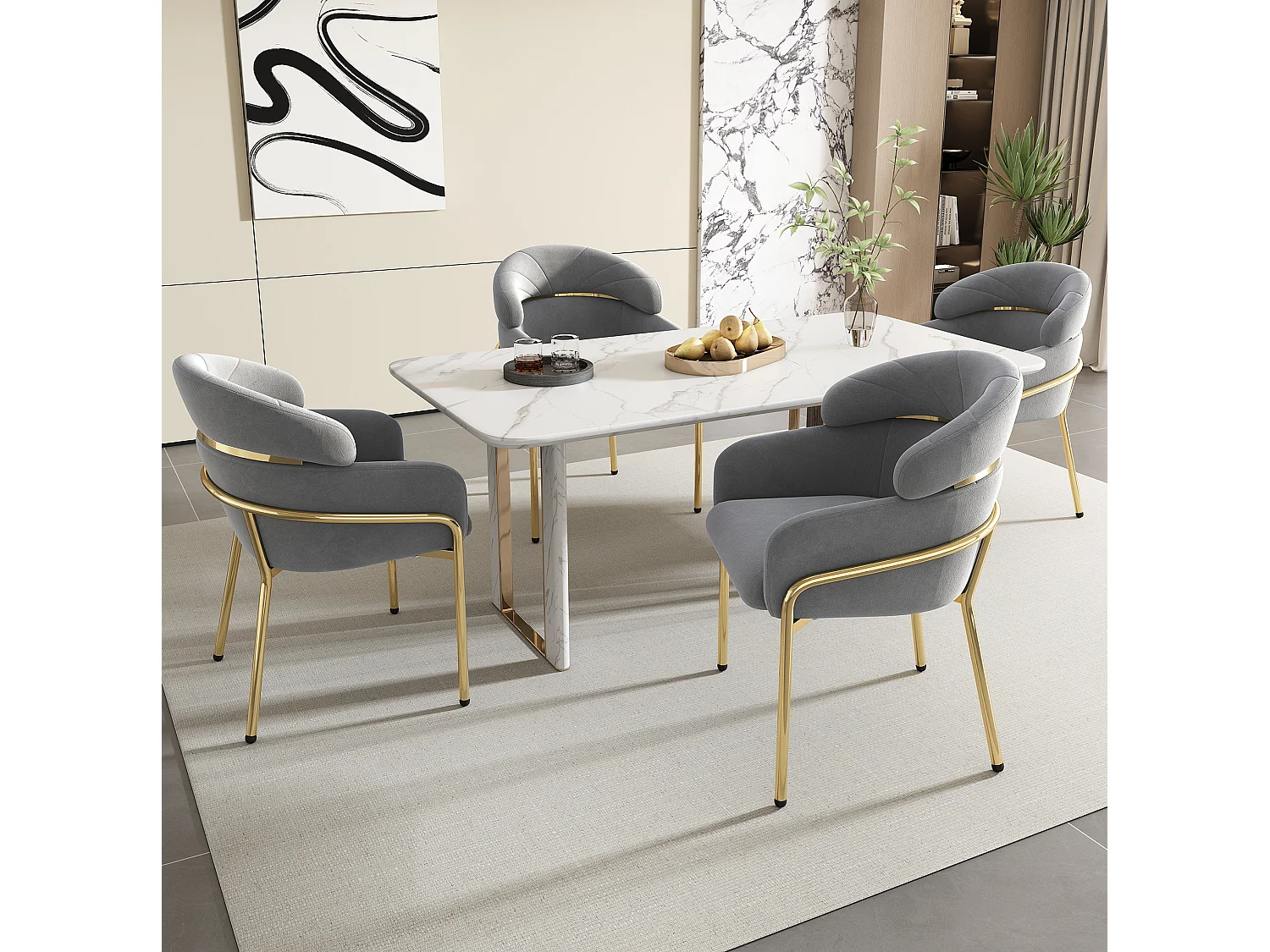 Lot de 6 chaise de salle à manger en velours avec pieds en métal - Gris