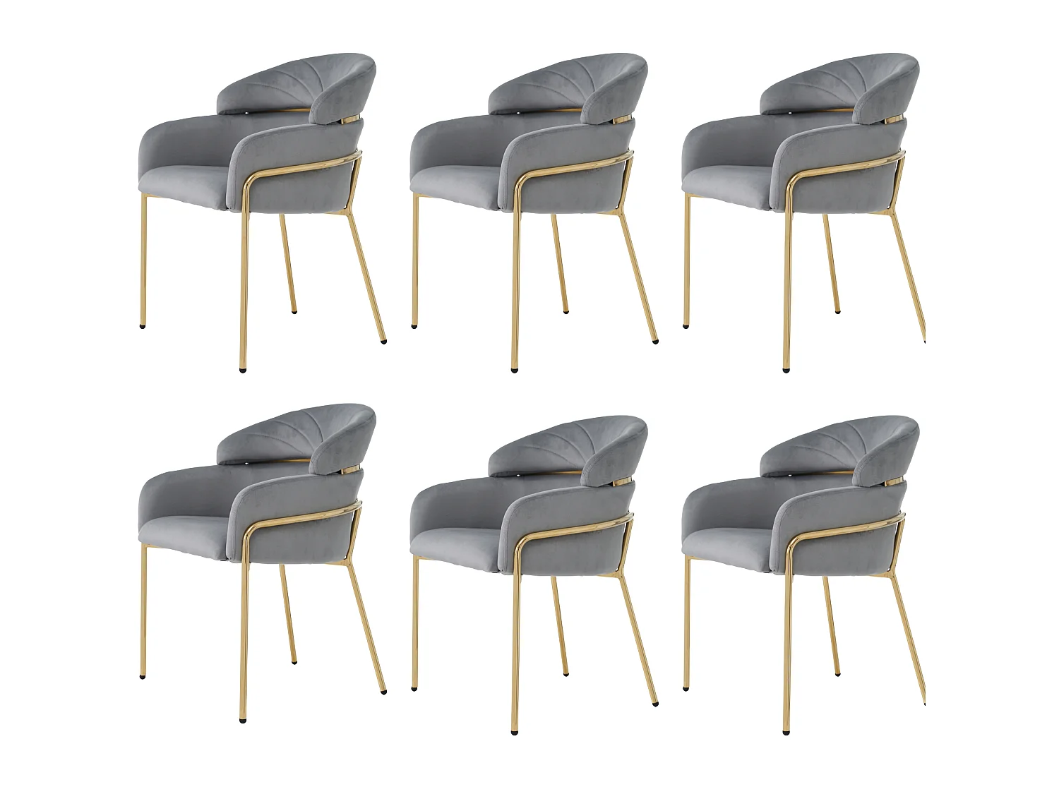Lot de 6 chaise de salle à manger en velours avec pieds en métal - Gris