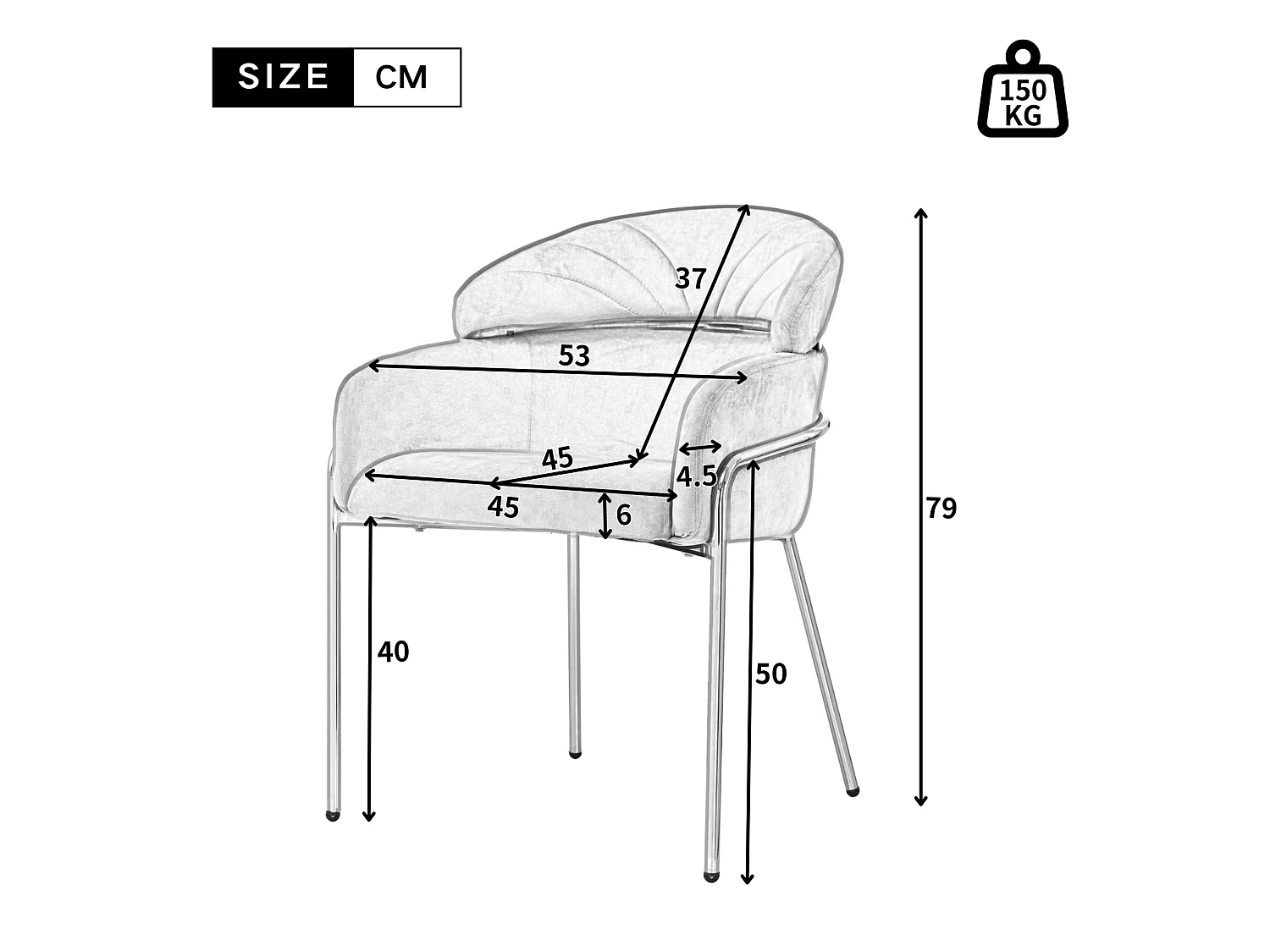 Lot de 6 chaise de salle à manger en velours avec pieds en métal - Gris
