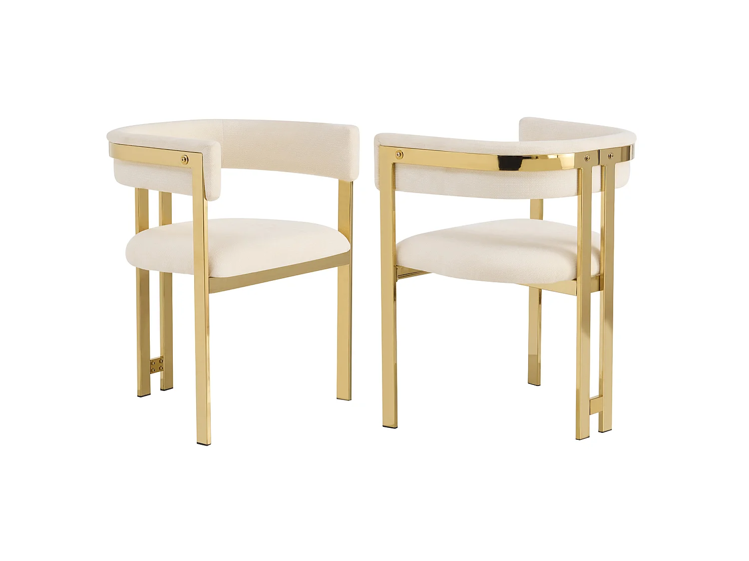 Juego de 2 sillas de comedor de chenilla - Beige y dorado