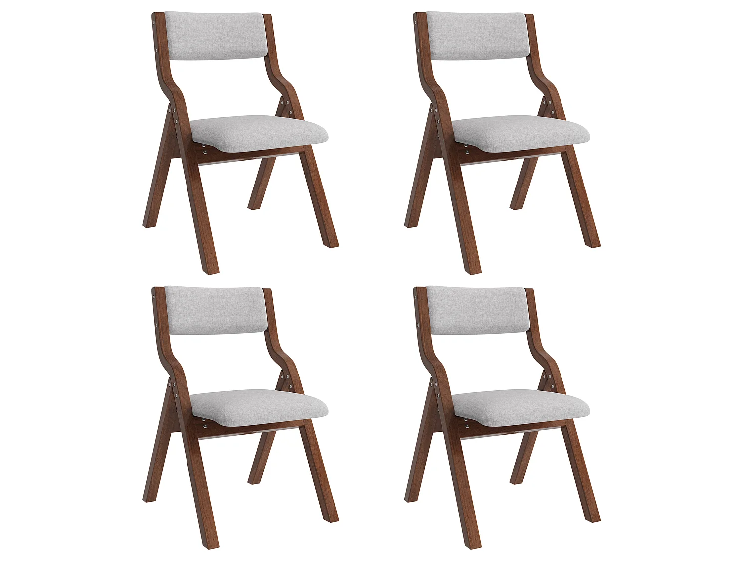 Juego de 4 sillas plegables, gris y marrón - Madera y lino