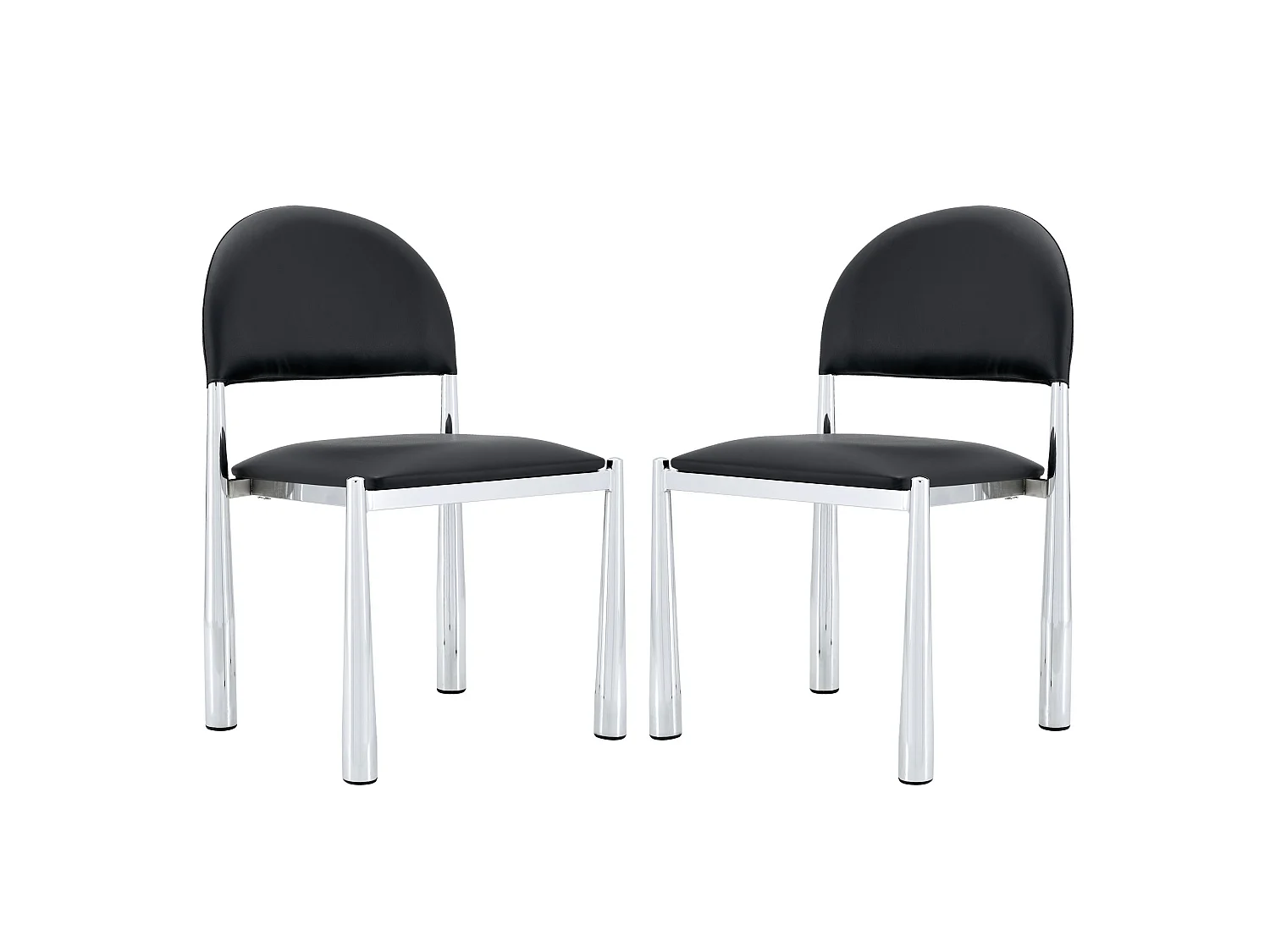 Set van 2 zwarte PU-stoelen met halfronde rugleuning en metalen poten