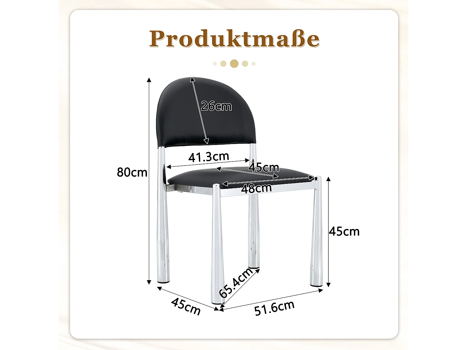Set van 2 zwarte PU-stoelen met halfronde rugleuning en metalen poten
