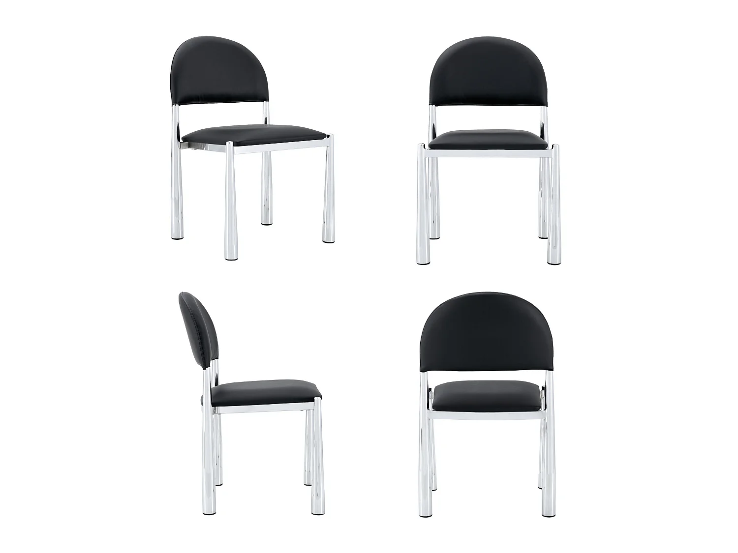 Set van 2 zwarte PU-stoelen met halfronde rugleuning en metalen poten
