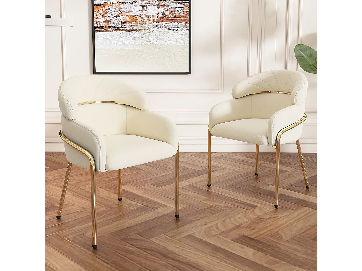 Set van 4 eetkamerstoelen van fluweel met metalen poten - Beige