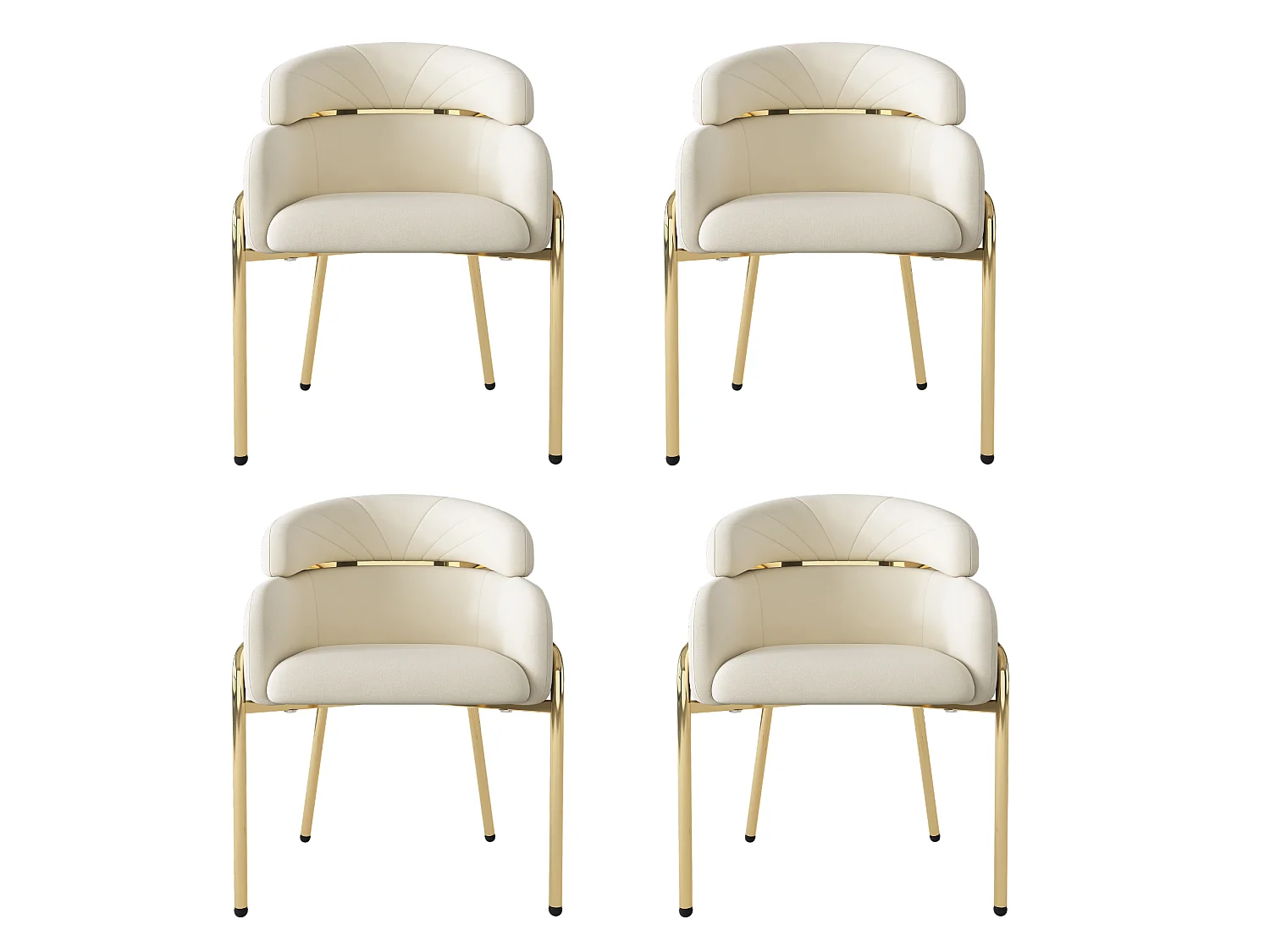 Set van 4 eetkamerstoelen van fluweel met metalen poten - Beige