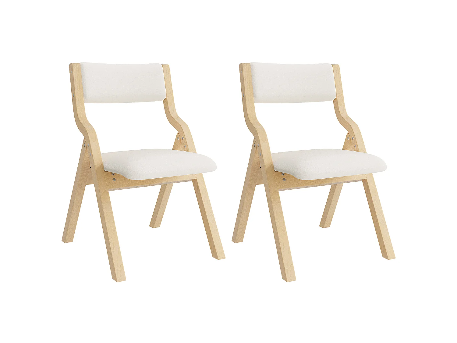 Juego de 2 sillas plegables, beige y natural - Madera y lino