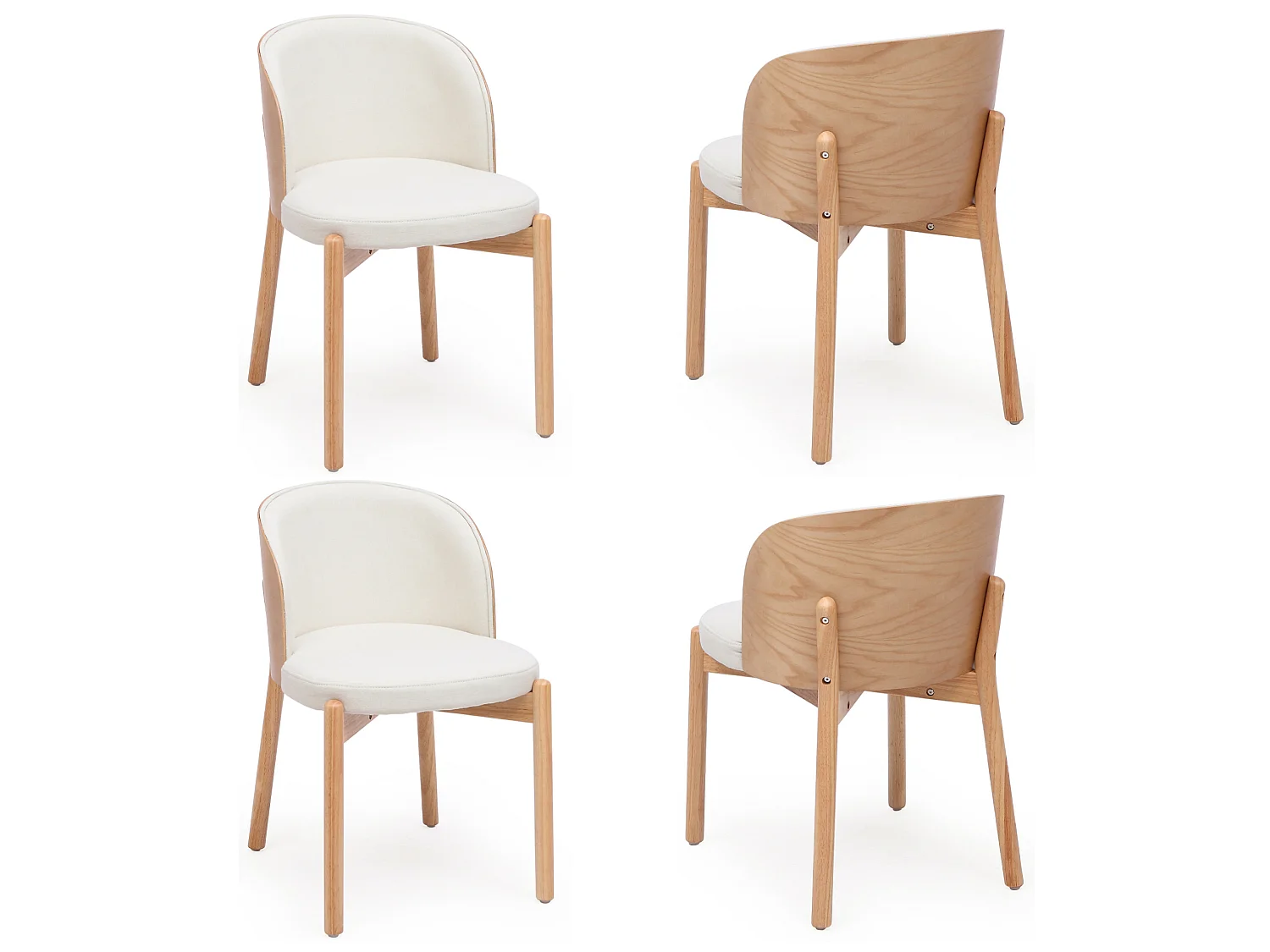 Juego de 4 sillas de comedor de madera y lino - Natural y blanco