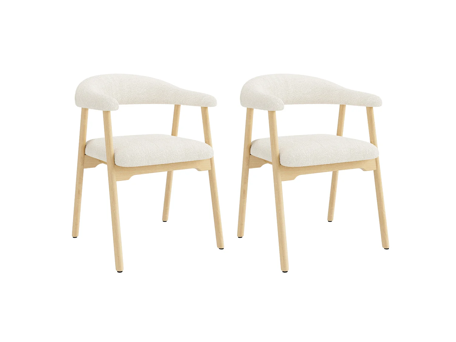 Juego de 2 sillas de madera con tela bouclé - Natural y beige